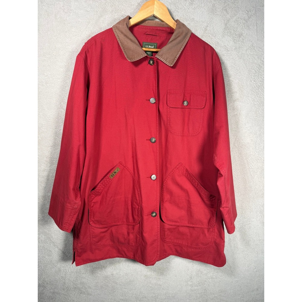 Vintage LL Bean Red Cotton Canvas Barn Coat Flannel Lined Field Jacket 1X Field